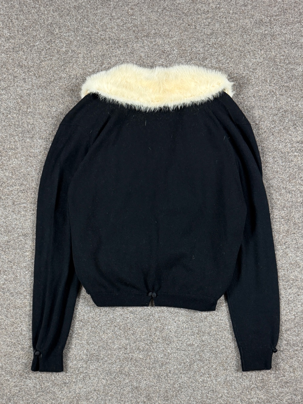 Vintage Black Cashmere Cropped Cardigan Sweater Women’s Small Mink Fur Collar - Picture 3 of 9